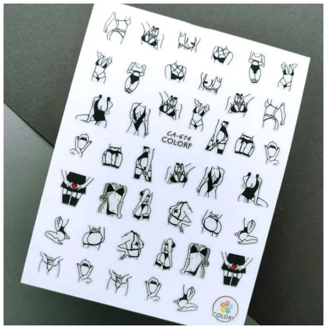 

Наклейки для ногтей силуэты девушек (слайдер на ногти) №СА 614, Разные цвета