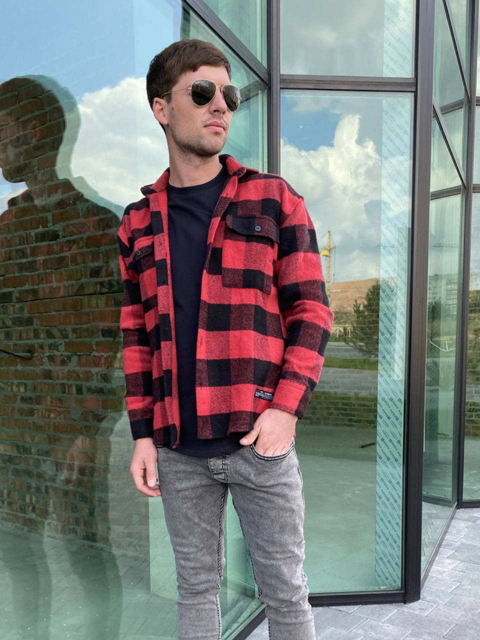 

Рубашка мужская тепла черная с красным s m l xl xxl