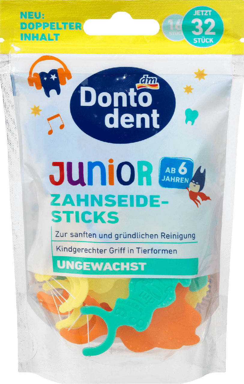 

Детские зубочистки - флостик с зубной нитью Dontodent Junior, 32 шт.