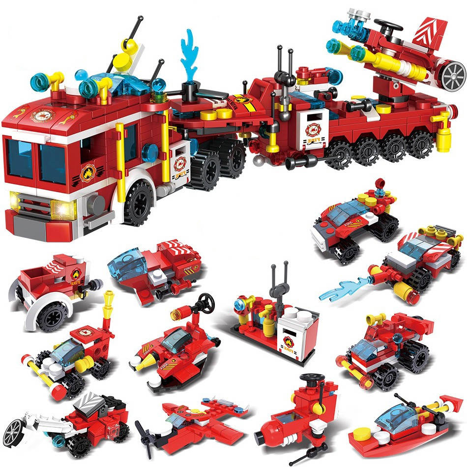 

Детский развивающий конструктор Mingdi C019 "Пожарная команда", 670 деталей, 12 в 1, Разные цвета