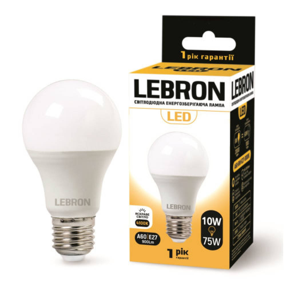 

LED Лампа LEBRON L-A60, 10W, Е27, 4100K, 850LM, КУТ 240°