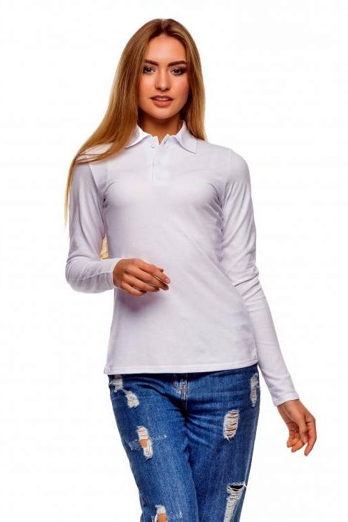 

Поло женское с длинным рукавом, футболка женская блузка, разм. S, M, L, XL, 2XL, Белый