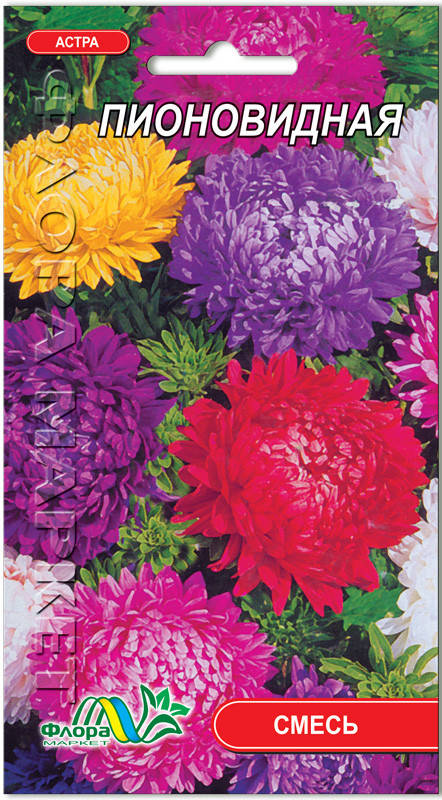 

Семена цветов Астра Пионовидная смесь 0,3 г. Флора маркет, Разные цвета