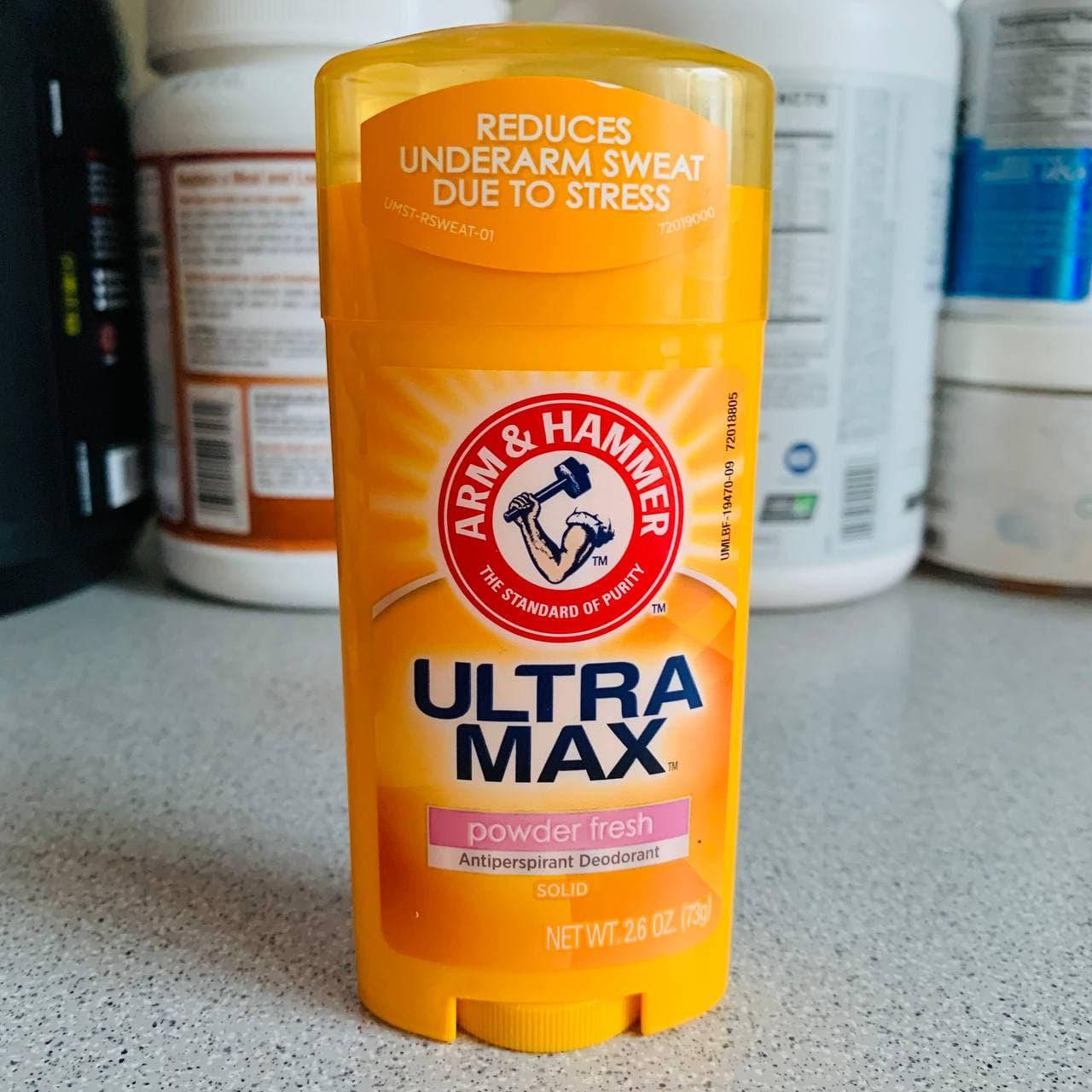 

Arm & Hammer, UltraMax, твердый дезодорант-антиперспирант для женщин, свежий пудровый аромат, 73 г