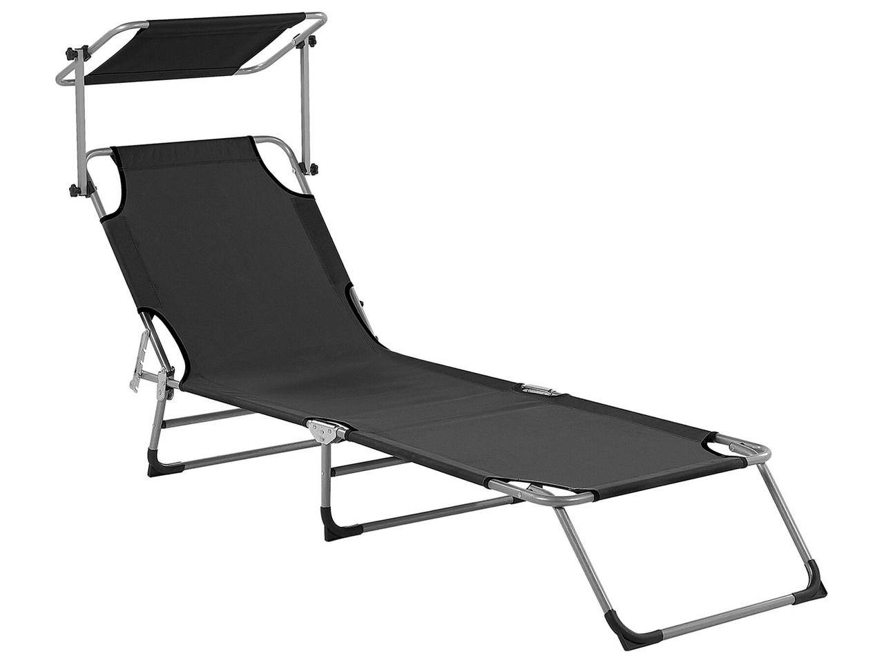 

Стальной шезлонг с откидной спинкой и навесом Черный FOLIGNO