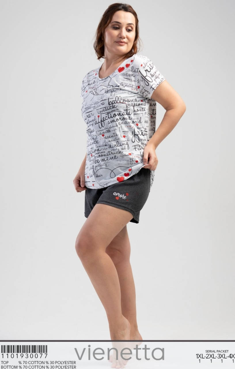 

Пижама женская Vienetta 4XL (58-60). Комплект для дома и сна батального размера. Футболка и шорты