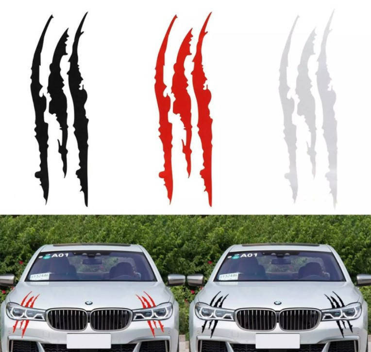 

Наклейка на авто когти на фары, на кузов (цена за 2шт.) Размер 40х12см Любая наклейка, надпись под заказ., Белый