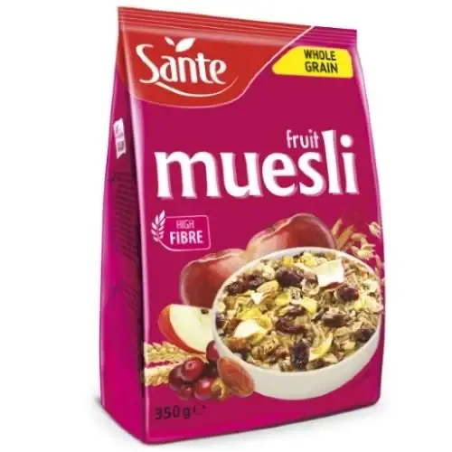 

Мюсли цельнозерновые фруктовые Sante Muesli, 350г, с кусочками фруктов, кранчи