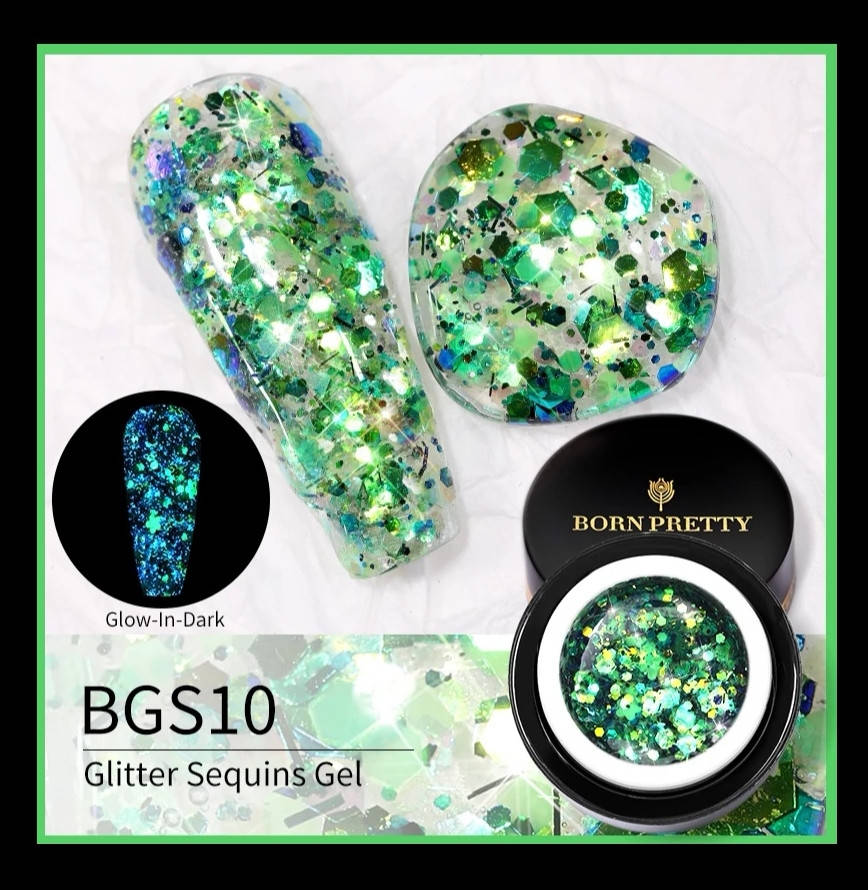 

Гліттер гель, що світиться "Born Pretty" 5г, BGS10
