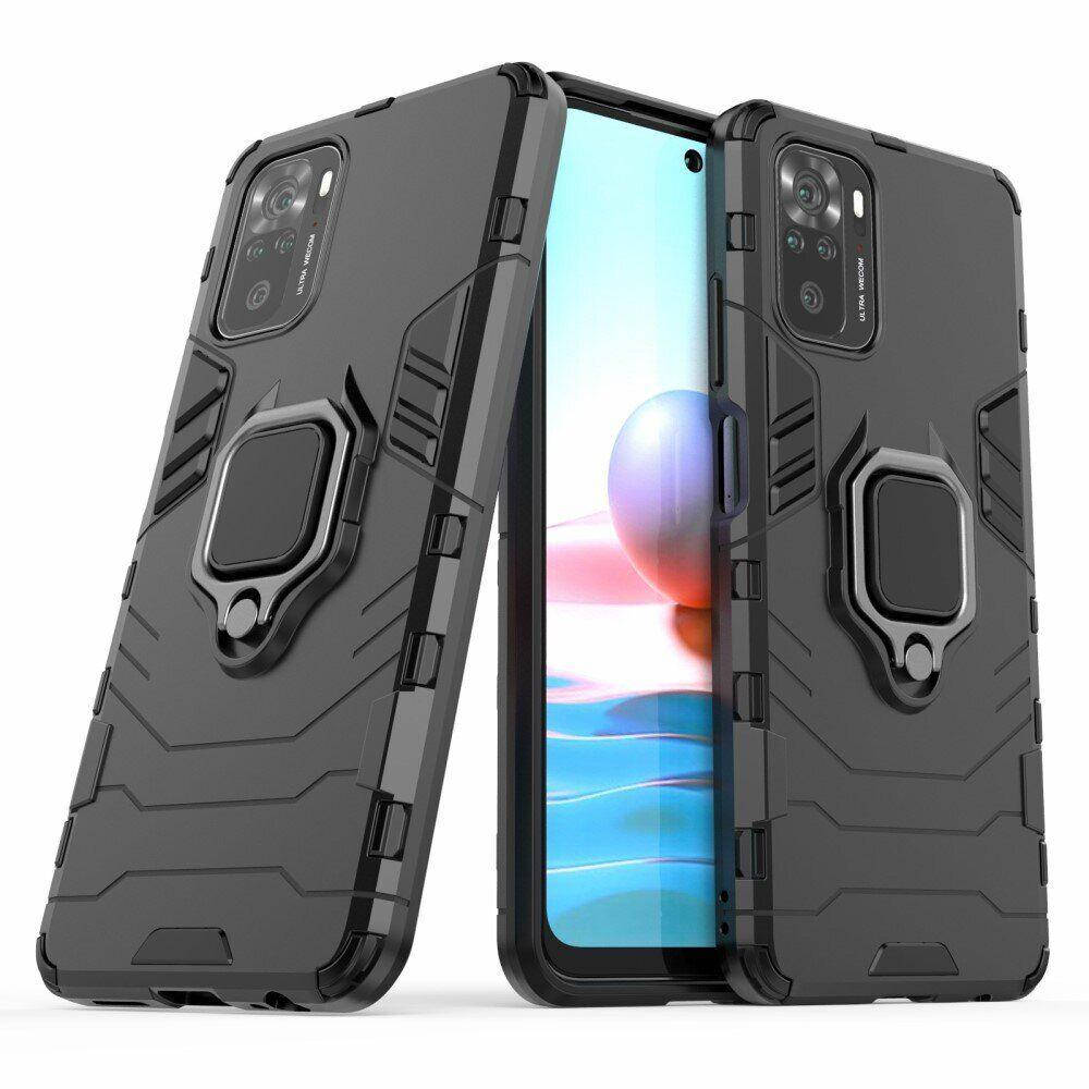 

Чехол Iron Ring для Xiaomi Redmi Note 10 / Note 10S противоударный бампер с подставкой Black