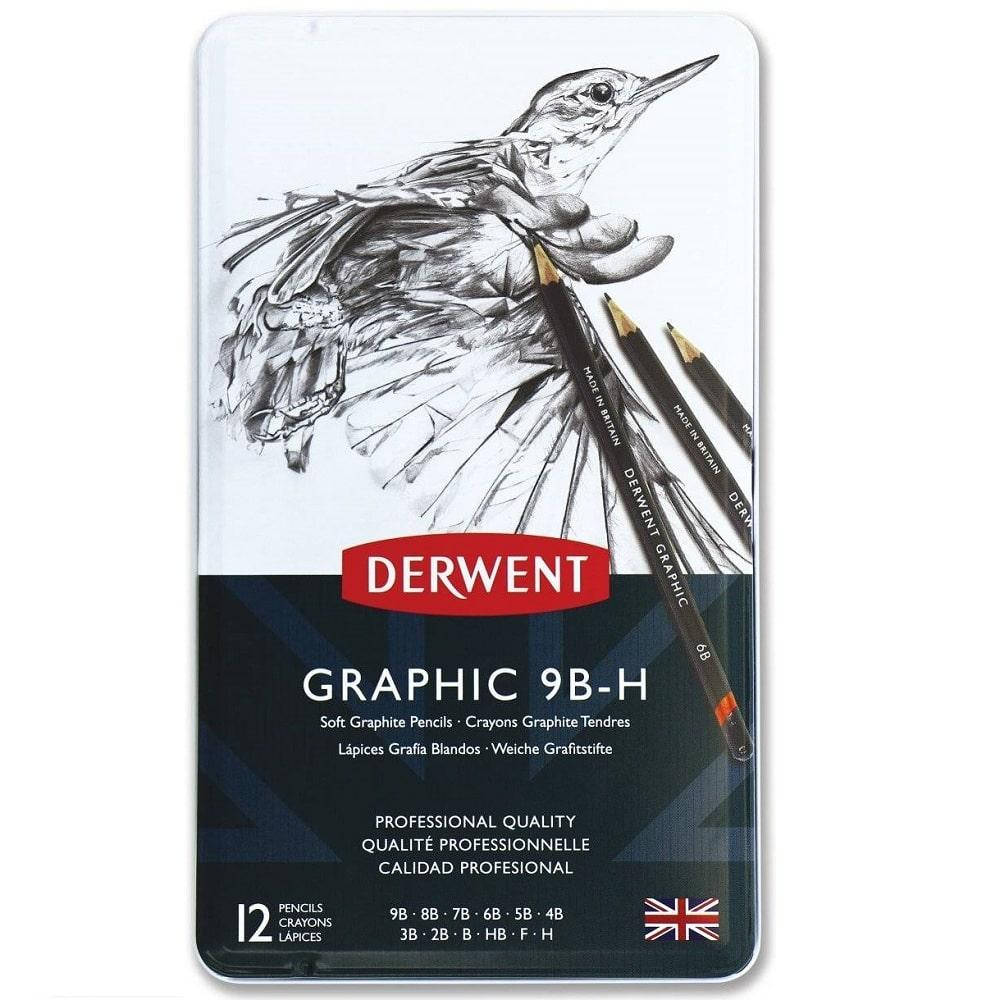 

Набір простих олівців "Graphic", 12 шт., 9В-Н, в мет. пеналі, Derwent
