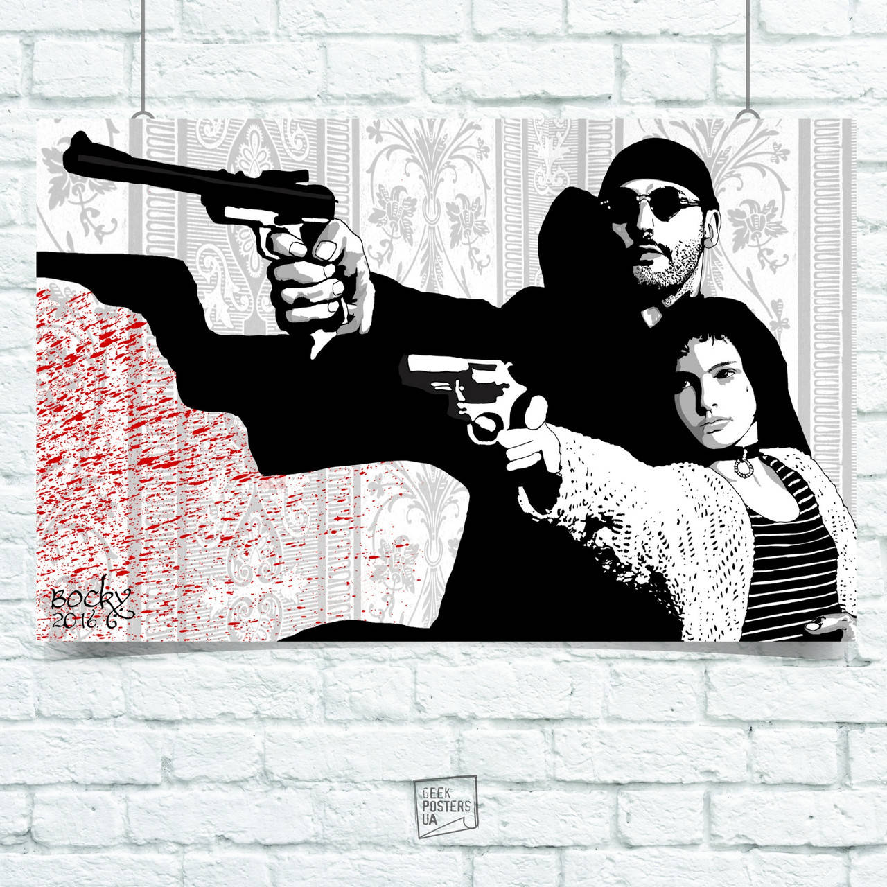 

Постер Леон и Матильда с пистолетами, на белом фоне, рисунок. Размер 42x26см (A3). Матовая бумага