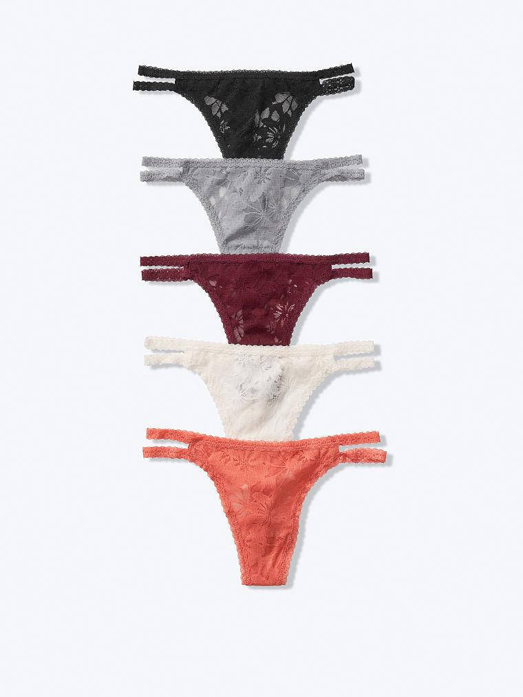 

Трусики Стринги Victoria's Secret PINK 5-Pack Lace Thongs, Набор 5 шт M, Разные цвета