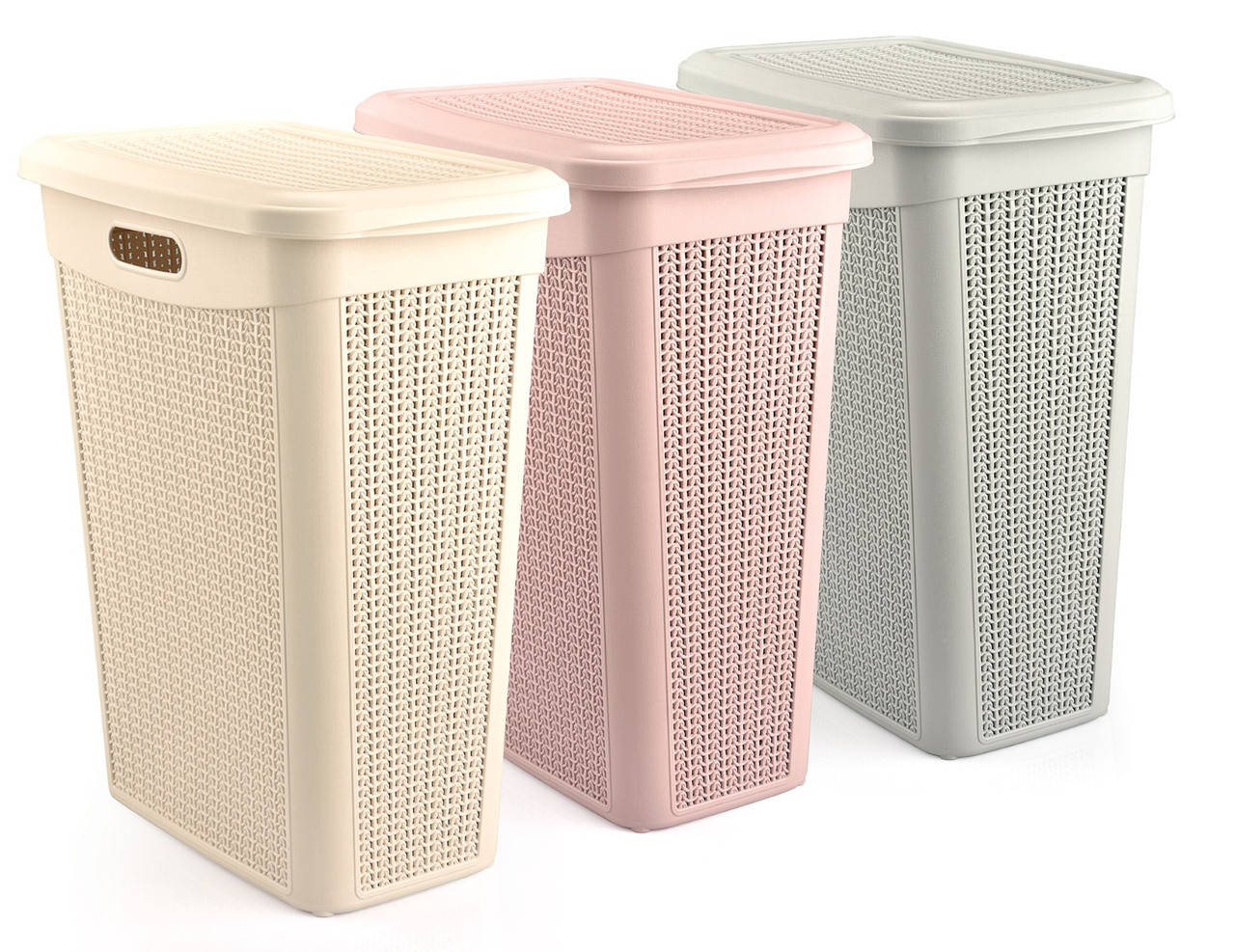 

Корзина для белья с крышкой Slim Вязка, (46*29*55 см) 43 л. UCSAN plastik ТУРЦИЯ, М-175, Кремовый