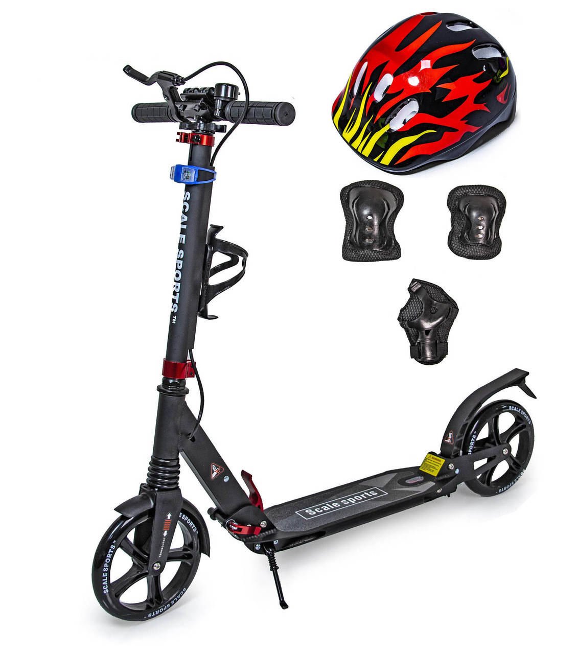 

+ Шлем + Защита + Самокат двухколесный для детей и взрослых Scale Sports SS - 10 Черный цвет ручной тормоз