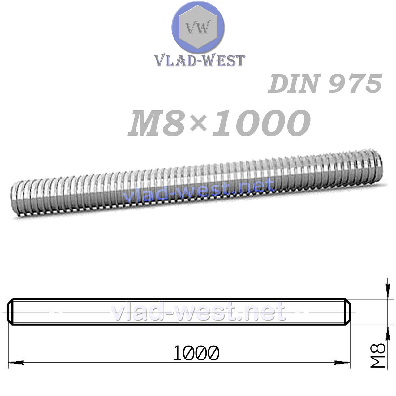 

Шпилька різьбова М8*1000 оцинкована DIN 975