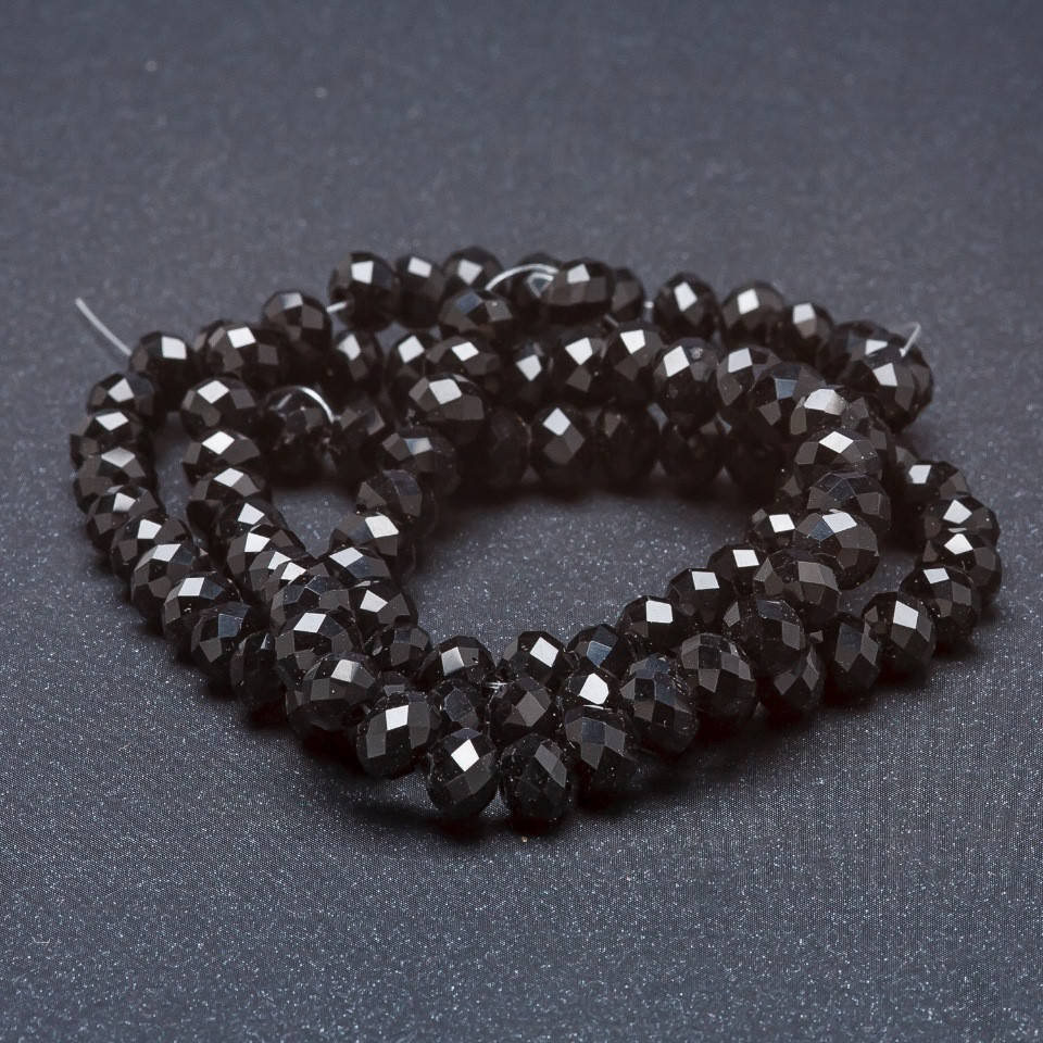 

Бусины хрустальные на нитке Черное стекло граненный рондель d-6х4,5мм+- L-42см+-, Черный