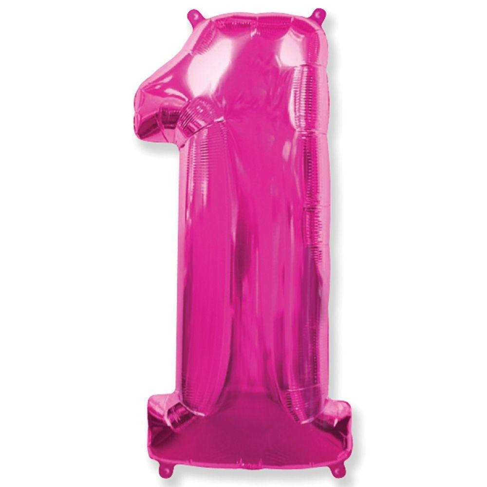 

Фольгована кулька цифра малиновий "1" 40" fuchsia. Flexmetal упаковка, Малиновый