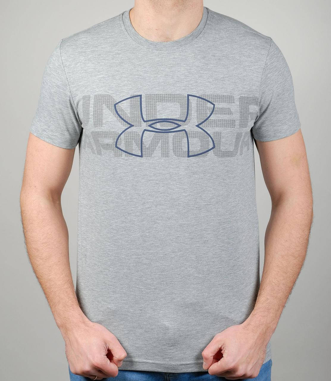 

Стильная мужская спортивная футболка Under Armour (Армор) (z1019-4) с принтом, хлопок, Светло серый меланж