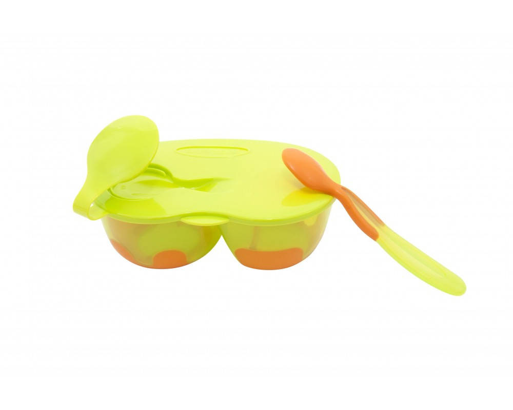 

Тарелка Baby team двухсекционная с крышкой и ложкой от 6 месяцев.