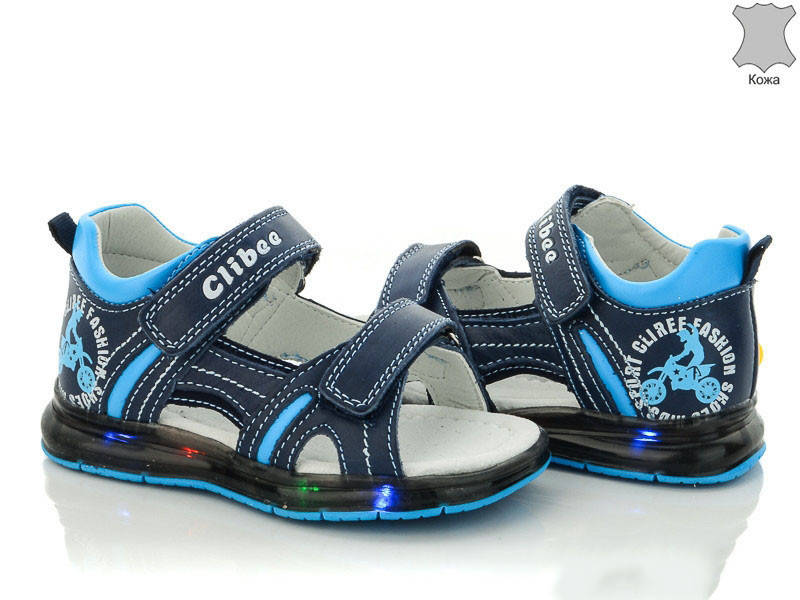 

Босоножки сандалии светящиеся на мальчика Clibee ab12 Кожа размер 29, Синий
