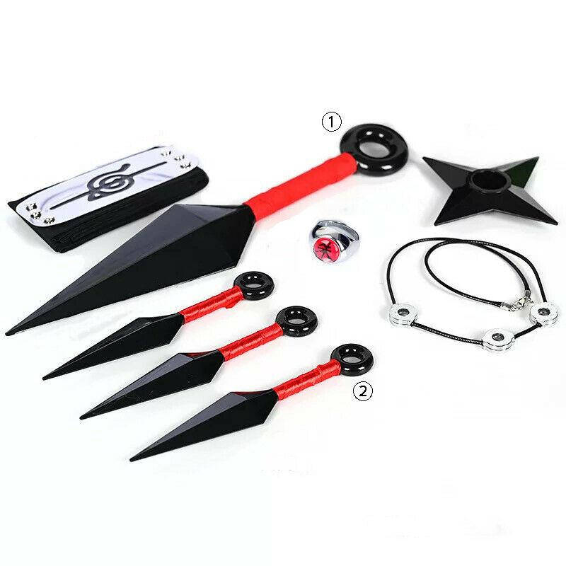 

Набор аксессуаров Итачи Учиха 6в1: кунаи, налобный протектор, кольцо, цепочка, звезда-сюрикен - Naruto SET4