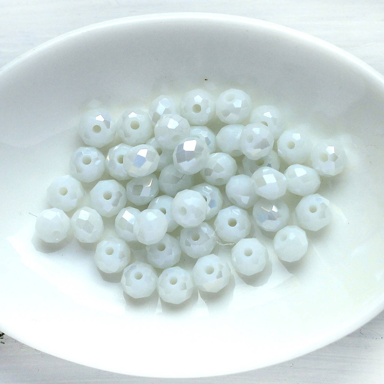 

Бусины хрусталь рондель 6 мм Белые с напылением, Белый