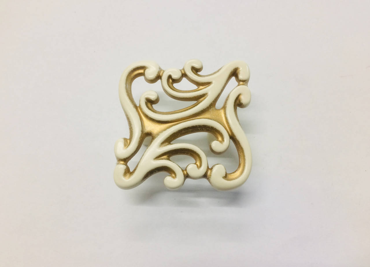 

Ручка-кнопка современная классика GU-W7201 слоновая кость с золотой патиной 32 мм