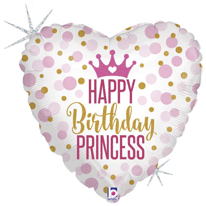 

Фольгированный шарик Grabo 18" Сердце Корона Happy birthday Princess, Разные цвета
