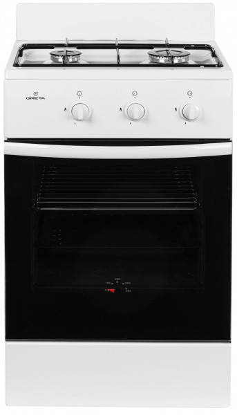

Плита газовая Greta 1201-10AA, White, варочная поверхность с духовкой, 2 газовых конфорки, объем духовки 41 л,