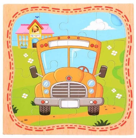 

Деревянные пазлы Транспорт 16 элементов Школьный автобус