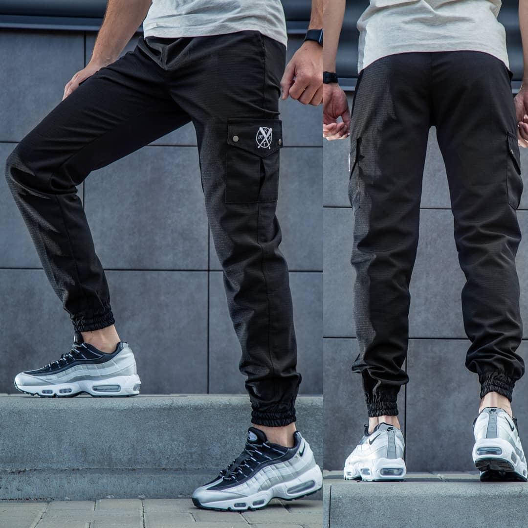 

Черные штаны с карманами рекстим, штаны cargo rextim