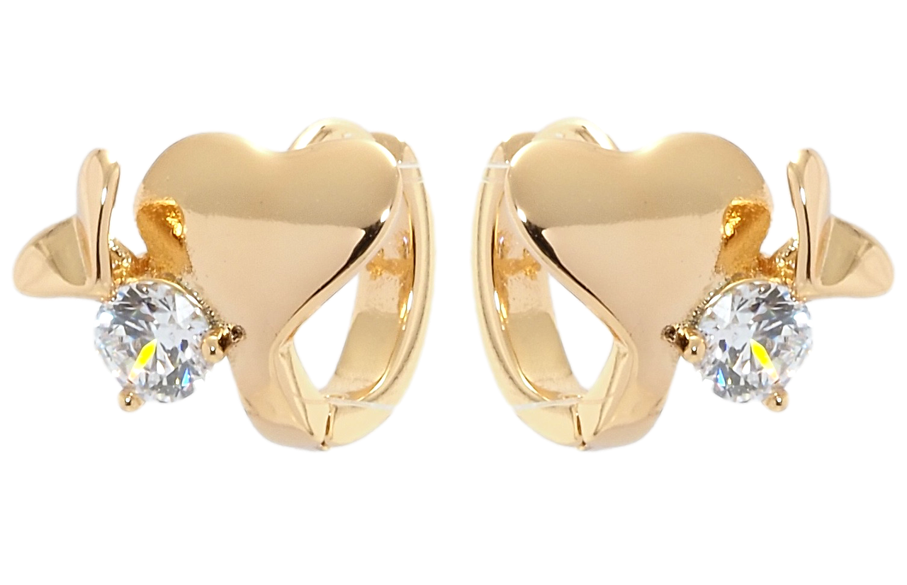 

Серьги Xuping Позолота 18K колечки "Сердечки с фианитами"