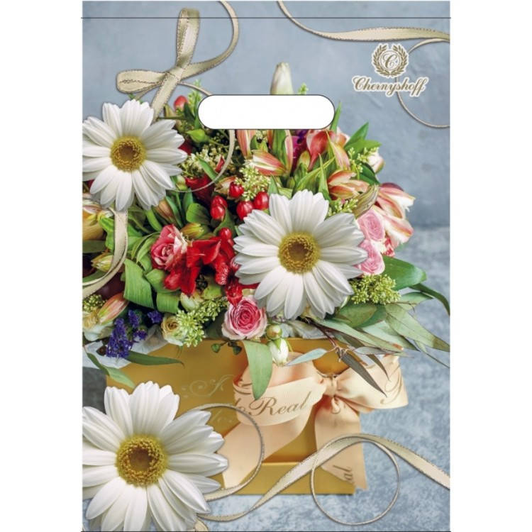 

Полиэтиленовый пакет с прорезной ручкой 220*300 мм Ромашка