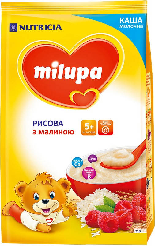 

Milupa Каша молочная Рисовая с малиной 5м+ (210г)
