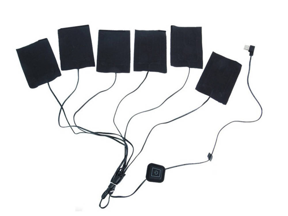 

USB Нагревательные элементы для жилета куртки термобелья 6 элементов Черный