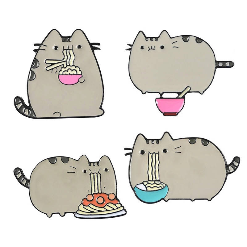 

Набор пинов значков Толстый серый кот Пушин стикер Телеграм Тelegram pusheen значок брошь