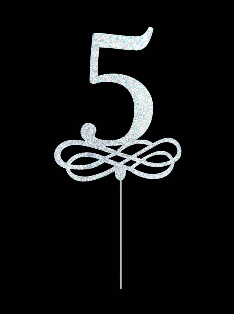 

Топперы цифры серебристые на торт и в букет цветов Топперы цифры на ажурном завитке 5