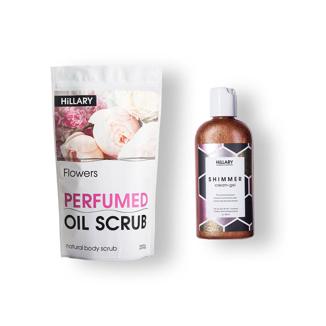 

Шиммер крем-гель Hillary Shimmer cream-gel + Парфумований скраб для тіла Hillary Perfumed Oil Scrub Flowers