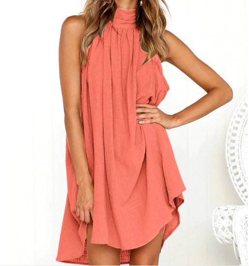 

Платье летнее коралловое пляжное, туника пляжная