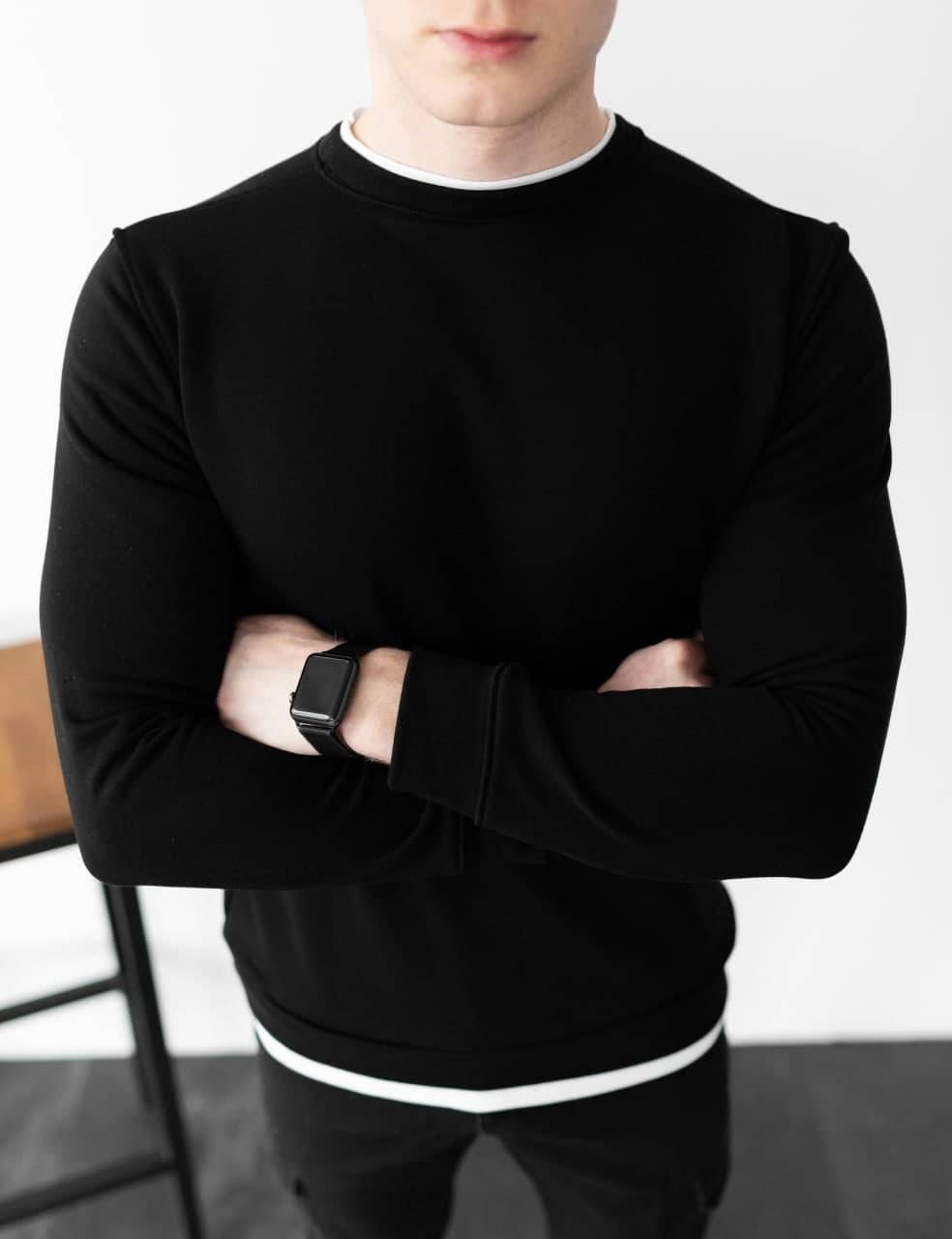 

Мужской свитшот с окантовкой чёрный     XXL(46 48 50 52 54) трикотажная кофта, Черный