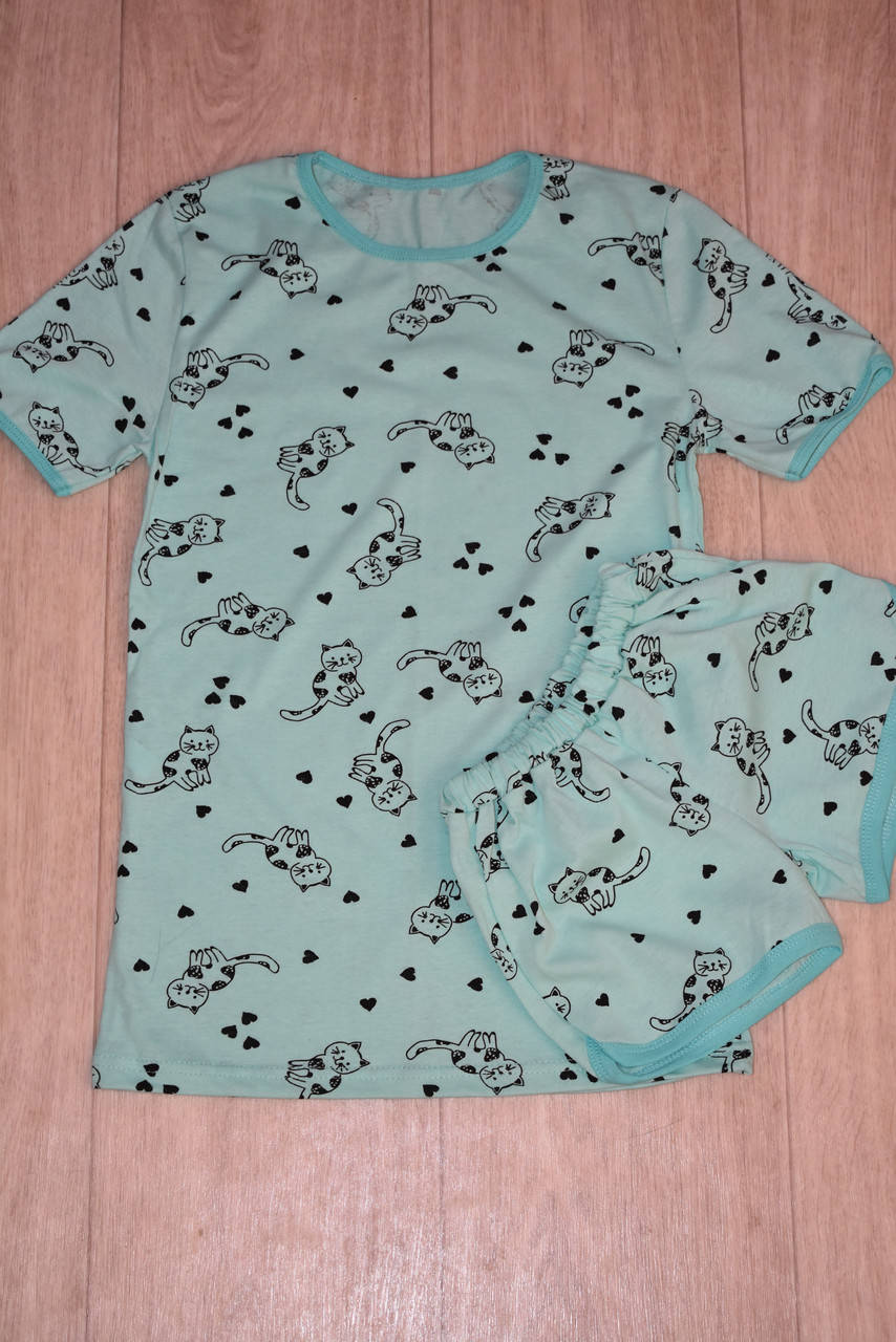 

Комплект домашний детский расцветка кошка на ментоле 140