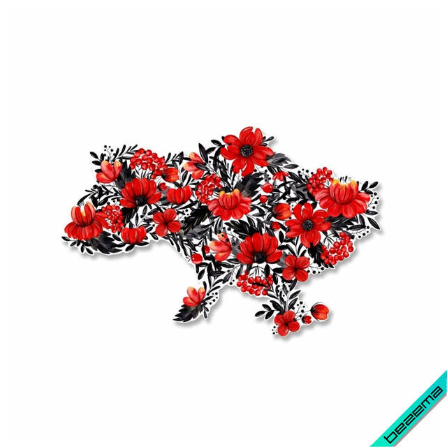

Термонаклейка Карта Украины красные цветы [Свой размер в ассортименте]