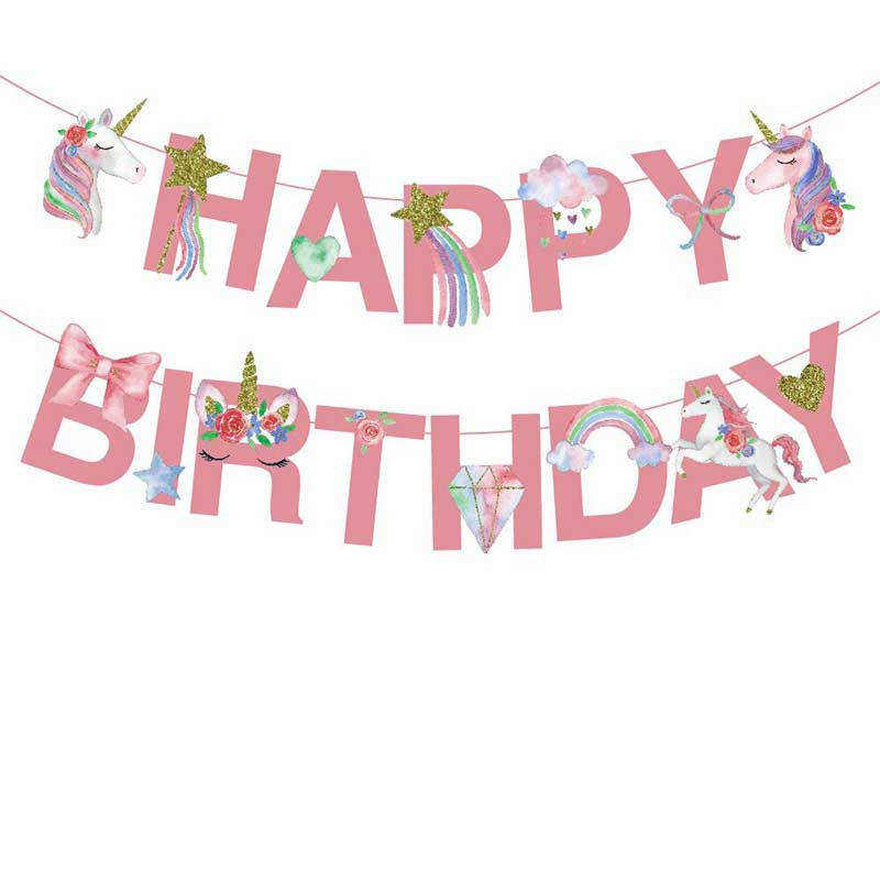 

Гирлянда бумажная Happy Birthday Единорог
