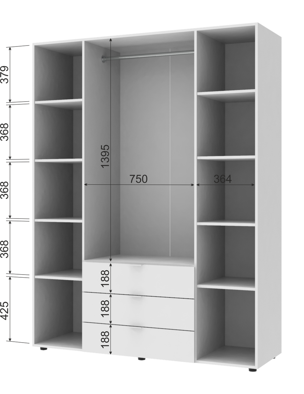 Розпашна Шафа для одягу Doros Гелар комплект Білий 4+4 ДСП 310х49,5х203,4 (42002121) 6