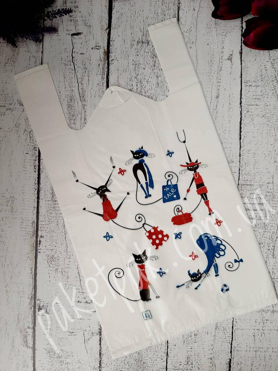 

Пакеты майка "Кошки" 28 x 50 см (уп-100 шт), полиэтиленовые пакеты, пакеты типа майка, Белый