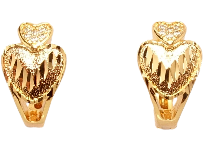

Серьги Xuping Позолота 18K колечки "Два сердечка с цирконием и насечками"