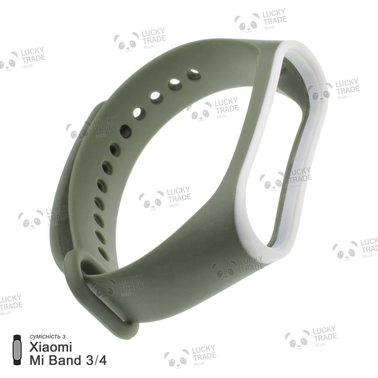 

Ремешок Xiaomi Mi Band 4 / 3 силиконовый двухцветный браслет с рамкой Хаки / Белый [2176]
