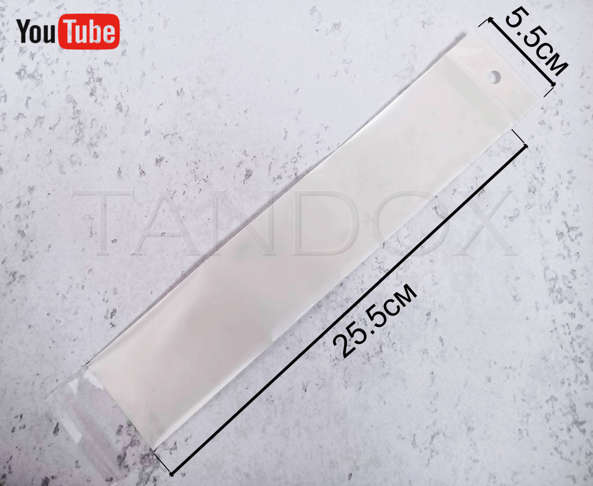 

Пакеты прозрачные упаковочные 5.5 х 25.5 см с белым фоном c липкой лентой, 100 шт ВИДЕО, Прозрачный