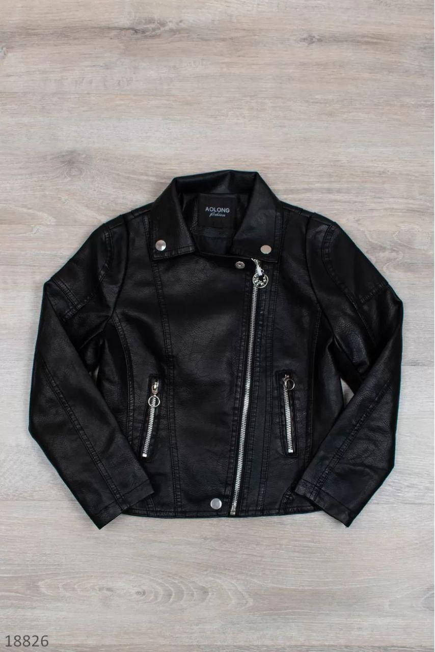 

Куртка для девочек эко кожа 8,10,12,14,16 лет, Черный